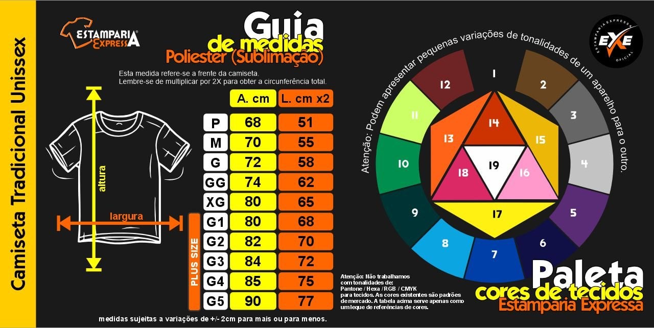 Tabela de medidas — Sublimação Total